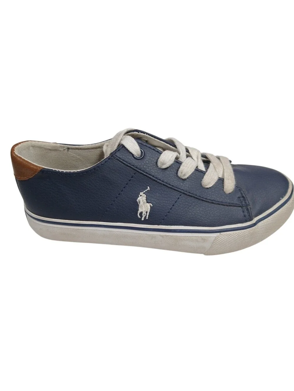 RALPH LAUREN BOYS POLO NAVY BLUE Leather WALKING SHOES Polo Logo US size 1